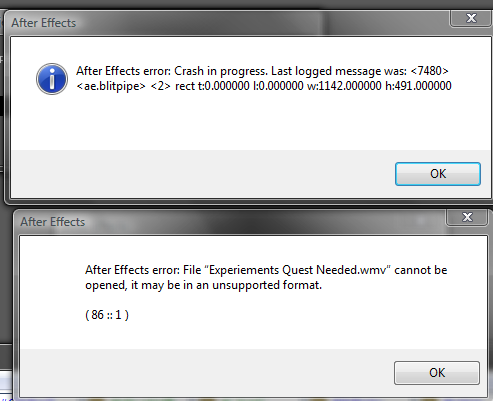 After Effect Error Crash In Progress . Last Logged Message Was <9160>